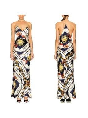Ronny Kobo Bethie Dress Scarf Printed Silk Satin Sleeveless Maxi Multicolor XS